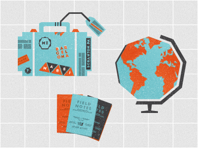 Intrepid Illustrations color globe icon illustration luggage notes suitcase texture travel world