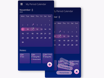 Period tracker 365 daily challenge calendar app calendar ui period tracker product design ui ux