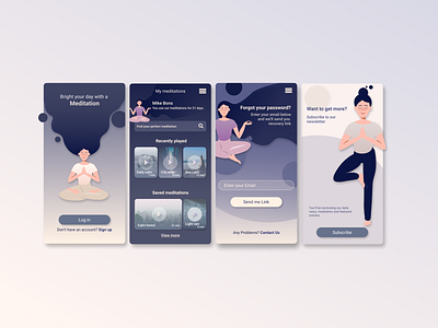 Meditation App Concept app design illustration log in meditation app mobile app design product design profile page ui ui ux uiux ux