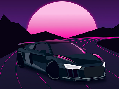 Night drive art car design illustration illustrator neon synthwave vaporwave vector