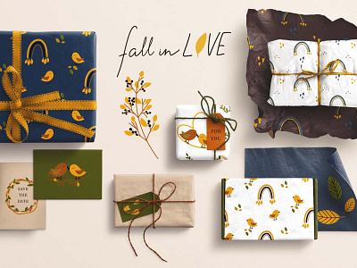 fall in LOVE - Cards & Packaging autumn clipart digital paper fall greeting card love packaging patterns save the date seamless