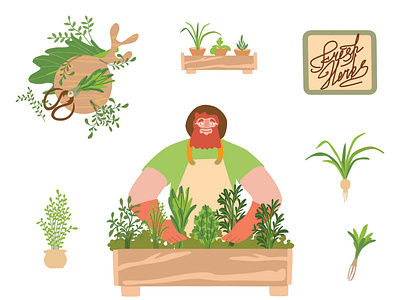 Gardener tending herbs