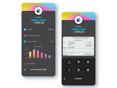 DailyUI010 | Share button application concept credit card dailyui dailyui010 dailyuichallenge dark theme design finance app mesh gradient mobile app neomorphism payment app sent receipt share button ui ui design uiux wallet app