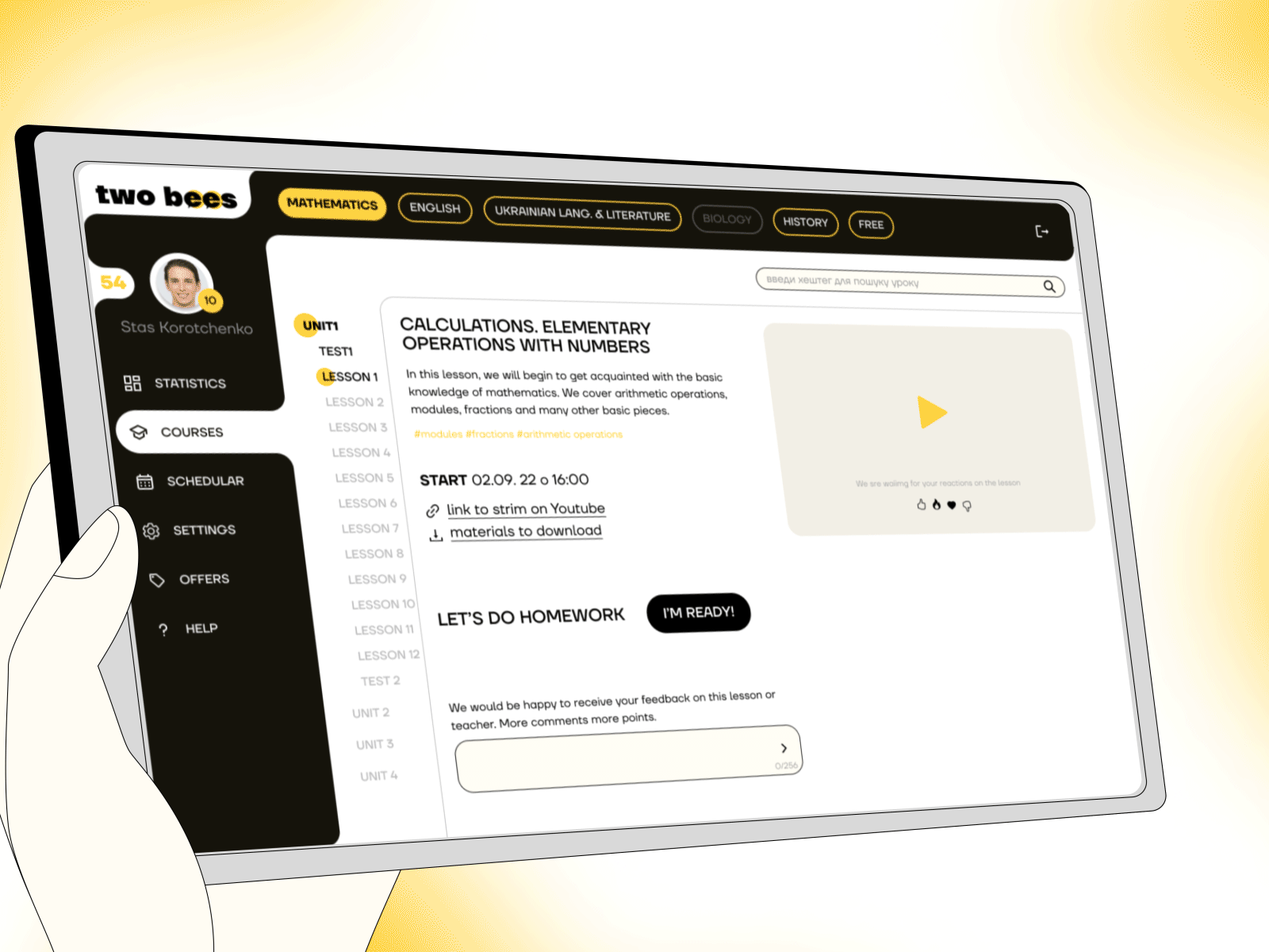 Two concepts for TWO BEES after effects animation black and yellow concepts design e learning education figma learning platform motion graphics online school two bees ui ui design uiux ux website website design