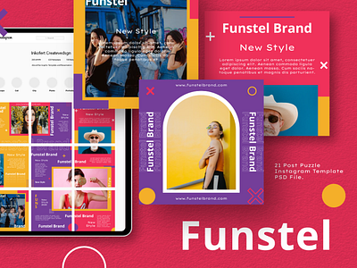 Funstel Puzzle Instagram Feed Template agency business company corporate design feed full color fun graphic design instagram instagram template interaction pastel photoshop psd story story feed story instagram template