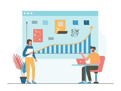 Strategy Planning With Team agency business company corporate dashboard flat icon illustration landing page mobile app pastel pattern planning presentation scene schedule startup strategy vector website