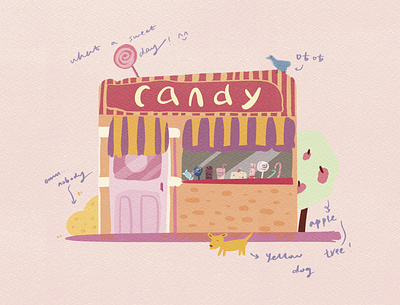 Candy shop candy dog illustration