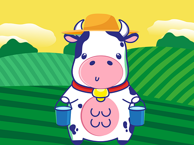 cow with milk cow design drawing farm graphic design illustration milk minimal vector vector art village