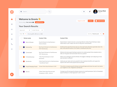 Grovia Dashboard Redesign