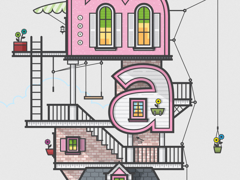 Flower House pink baby girl house vector illustration brick wood