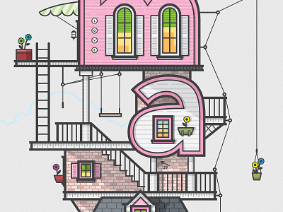 Flower House baby brick girl house illustration pink vector wood