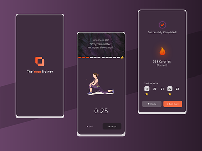 Yoga Workout App Dark UI app design app ui design darkui healthproduct uidesign webappdesign wellnesscoachapp workoutapp