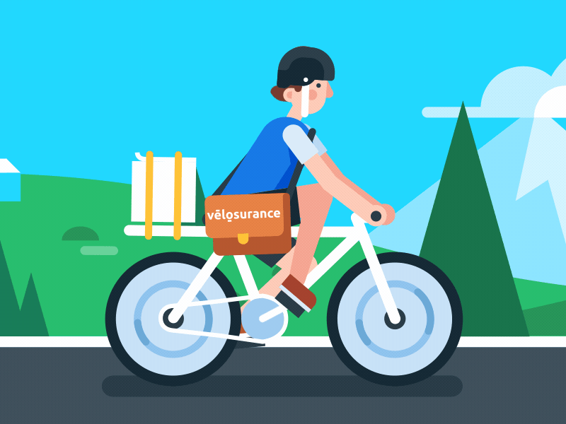 Cyclist 2d animation characters design flat forest gif mail mill motion design mountains road