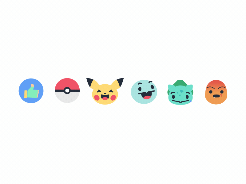 Poké Reactions 2d 3d animation facebook flat gif illustration logo motion design pikachu pokemon pokemongo
