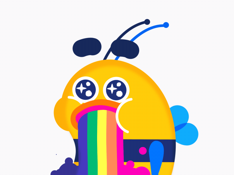 Сrazy bee 2d 3d animation bee character crazy flat fun gif icon illustration motion design rainbow