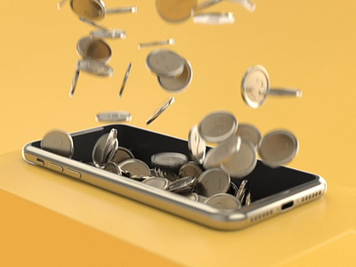 Dropping coins 3d animation cinema 4d coins isometric motion phone