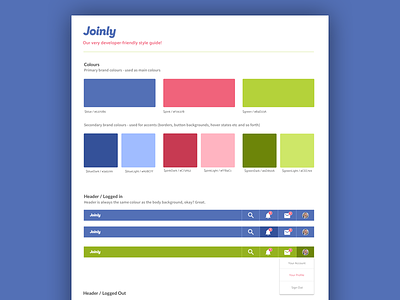 Joinly Style Guide app branding guide headings logo navigation style style guide