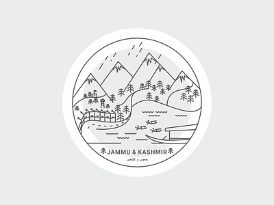 Jammu and Kashmir, India boat himalayas illustration india jammu kashmir lineart mountain place shikara snow tourist