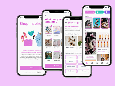 Shop Inspired, a Social Shopping App app design mobile onboarding survey shopping app social social shopping app ui ux