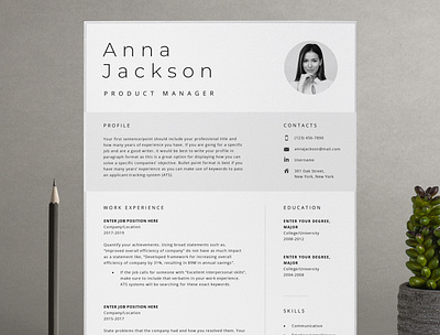 One Page | Two Page Modern Resume Template branding career clean resume cover letter cover letter template curriculum vitae cv resume cv template job application job listing job search minimal resume modern cv modern resume one page resume professional cv professional resume references resume profile two page resume