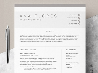 Modern Resume One Page Two Page Design branding clean resume cover letter template curriculum vitae cv resume cv template job application job listing job search mac cv minimal resume modern resume one page resume professional resume resume template word