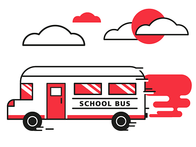 Off to School! black illustration minimal monoline red school vector white