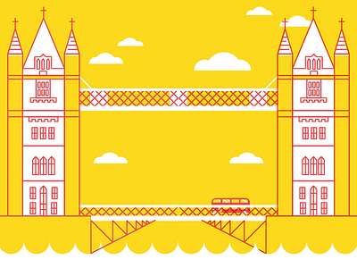 London's Tower Bridge britain british great britain illustration london monoline red tower bridge vector white yellow