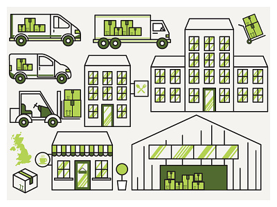 Food Delivery Company building delivery icon illustration industrial minimal monoline vector vehicle