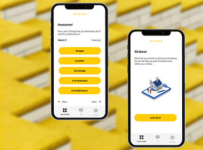 Home Buying App app brand identity real estate app yellow ui