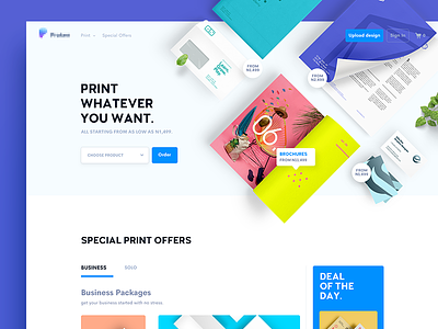 Print Whatever You Want awesome blue clean landing page paper plants press print ui ux website