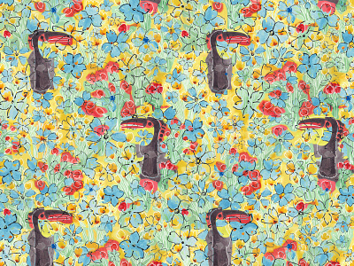 Floral Toucan Dreams abstract blue botanical floral floral pattern green nature red toucan watercolor yellow