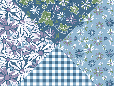 Pure Joy (Steel) blue botanical daisies design floral floral pattern nature plants succulents textile design vector
