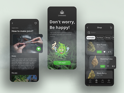Cannabis E-Commerce Store App Mobile Concept app design cannabis cannabis app cannabis packaging cannabis shop cbd concept interface leaf marijuana organic thc ui ux weed
