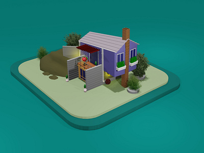 3d rendering of a beautiful cottage with trees and bushes