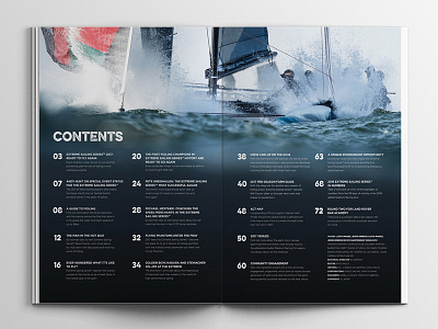 Extreme Sailing Series Magazine | Contents book contents editorial grid layout magazine print publication sailing sport spread typography