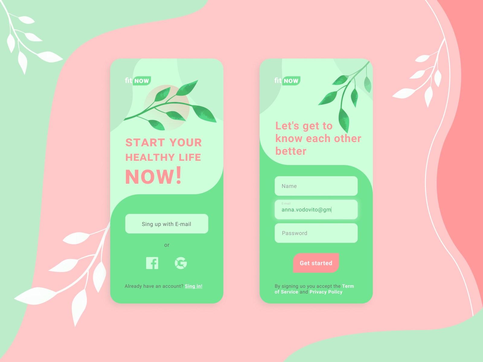 Daily UI #001 - Sing up (Healthy lifestyle App) by Lesya Kovalchuk on ...