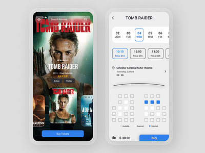 Online movie ticket booking App app design minimal ui ux