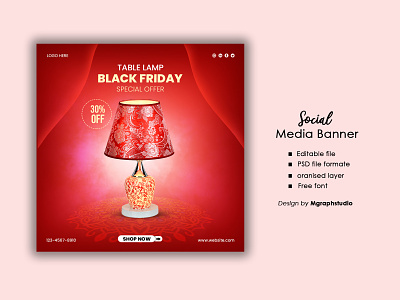 Bed Lamp promotional social media banner for black friday event lamp banner social media post
