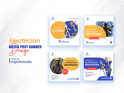 Electrician social media banner bundle or Instagram post design ads banner banner inspirations creative design electric expert electrician facebook banner graphic design instagram post marketing banner minimalist promotional banner service service promotiona social media kits