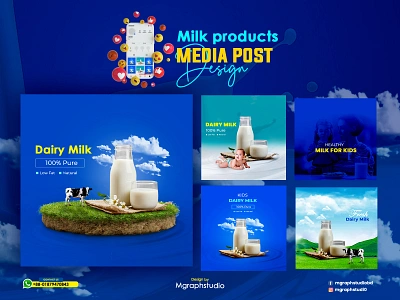 Milk advertisement social media post design template set advertisement design banner facebook ads design manipulations ads marketing banner milk ads milk manipulation ads milk post design post design social media ads social media kits square banner