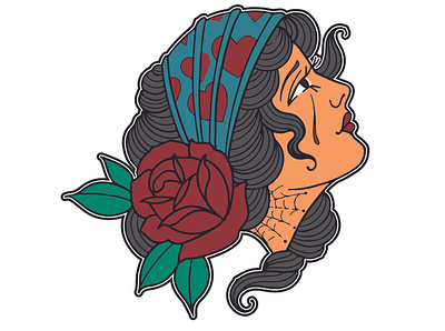 Flat Design woman Traditional tattoo design neotraditional oldschool tattoo art thsirt traditionaltattoo