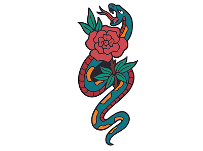 Snake Flat design Traditioanal tattoo design illustration neotraditional oldschool tattoo art tattoos thsirt traditionaltattoo