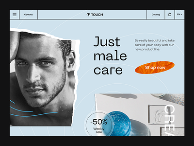 Cosmetics for men care concept cosmetics design hero page male men minimal site style touchflow ui ux uxdesign web web page webdesign website website design