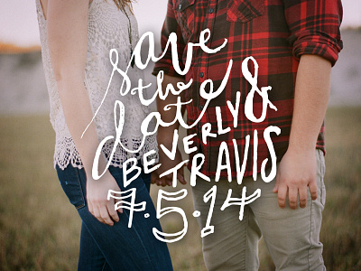 Save the Date ampersand engagement handlettering july plaid postcard save the date typography wedding