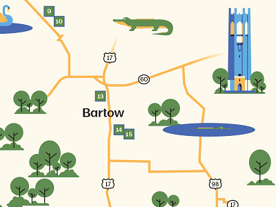 Polk building color scheme florida garden gator illustration lake map polk county roads swan trees