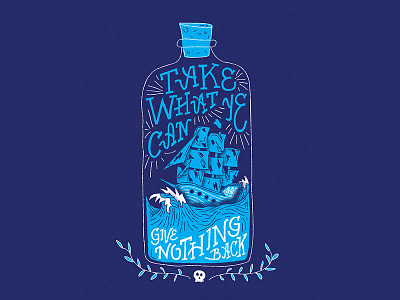 Give Nothing Back boat bottle caribbean disney illustration jack sparrow pirates ship shirt skull typography wave