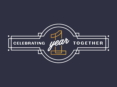 1 Year 1 anniversary art deco badge celebration gold line art lost type script typography year