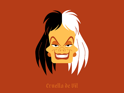 Cruella de Vil 101 dalmations cruella de vil disney dogs earrings evil head shot illustration movie villain