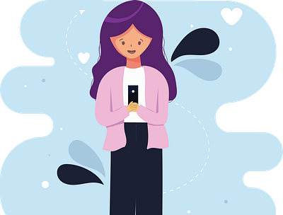 Smile girl with the smartphone app branding design flat icon illustration logo typography ui ux vector