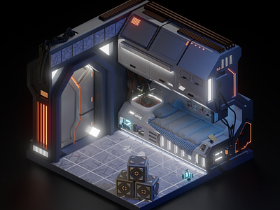 Space room blender isometric space scifi